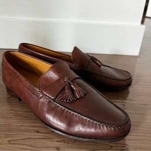 Nordstrom men’s tassel loafers leather SZ 10,5 W brown Made in Italy